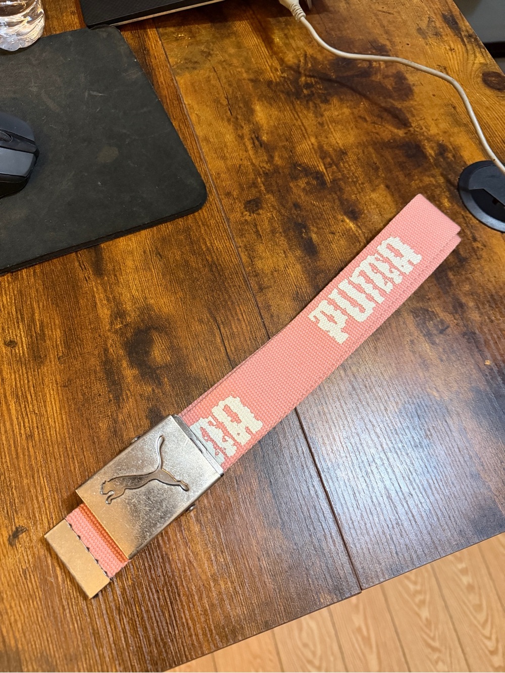 Puma Pink Canvas Belt with Silver Buckle